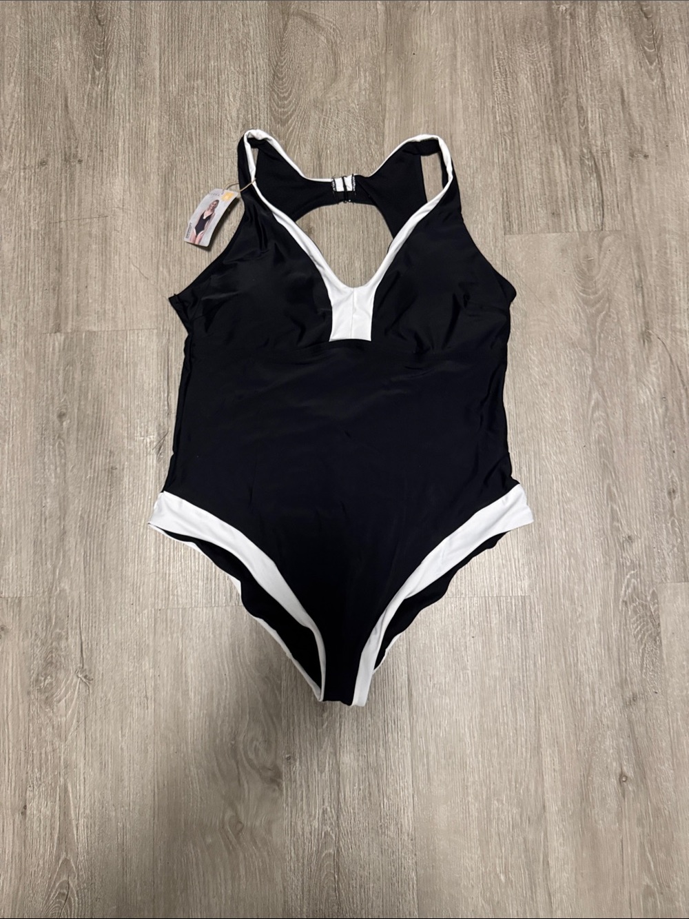 Serra Black and White V-Neck Racerback One-Piece Swimsuit